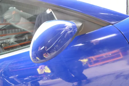 Seat Ibiza 6L manueller Spiegel Außenspiegel rechts blau LS5G