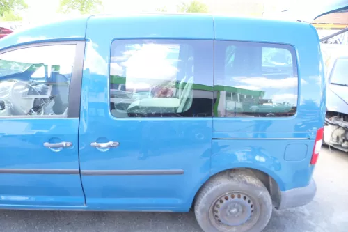 VW Caddy 3 2k Tür hinten links blau grün LN6F Scheibe Schiebetür