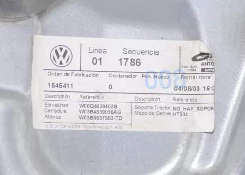 VW Polo 9N 9N3 Fensterheber hinten rechts elektrisch elektrischer 4-Türer (146812)