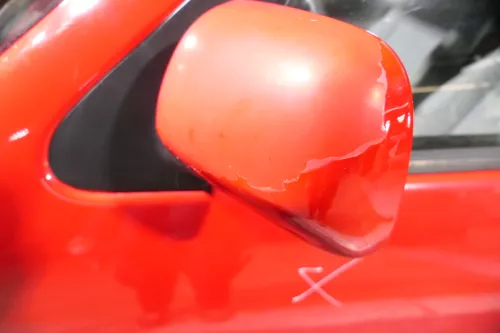 VW Polo 6N manueller manuell Spiegel Außenspiegel links mit Glas rot LP3G flash (155860)