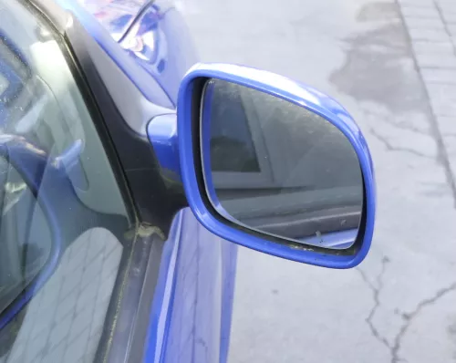 VW Polo 6N2 manueller Spiegel Außenspiegel rechts außen blau LA5C (165140)