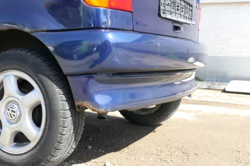 VW Polo 6N Stoßstange hinten nur Oberteil  2-geteilte Heckstoßstange blau LB5N  (167855)