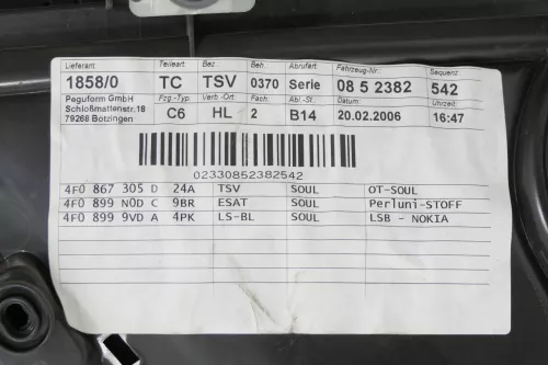 1x Audi A6 4F Türverkleidung Verkleidung Tür hinten links schwarz (168346)
