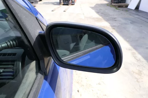 VW Fox 5Z manueller Spiegel Außenspiegel + Glas rechts blau LL5M mechanisch  (169911)