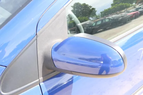 VW Fox 5Z manueller Spiegel Außenspiegel + Glas links blau LL5M