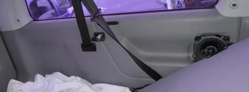 VW T4 Verkleidung Abdeckung Seite hinten links grau Multivan Klappe -ohneGurt (177950)
