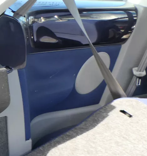 1x New Beetle 9C Seite Seitenverkleidung Verkleidung hinten links grau blau (178031)