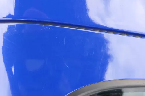 Skoda Fabia 5J Limousine Tür hinten rechts blau LF5K - Delle (182557)