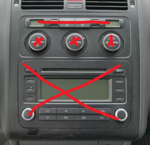 VW Touran Blende MIttelkonsole um Radio Abdeckung 1T0858071L/G Kratzer schwarz g (182608)