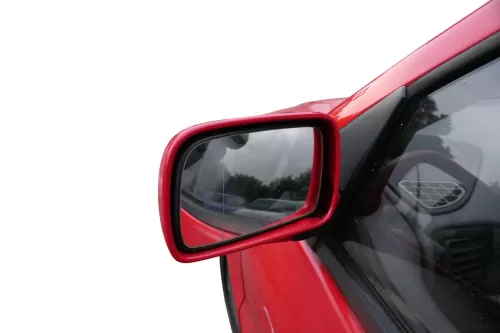 VW Polo 6N mechanisch manuell Spiegel Außenspiegel links rot LP3G