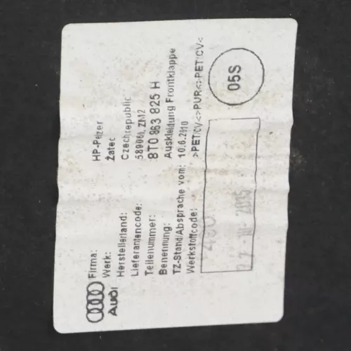 Audi A5 8T Dämpfung Motorhaube Motorhaubendämmung ORIGINAL von NEUFAHRZEUG ## (149965)