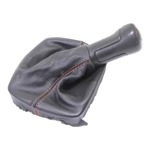 VW Polo 9N 9N3 Schaltknauf Schaltsack 6Q1711113D Leder schwarz rote Nähte ## (149966)