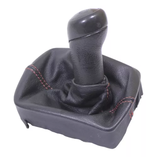 VW Polo 9N 9N3 Schaltknauf Schaltsack 6Q1711113D Leder schwarz rote Nähte ## (149966)