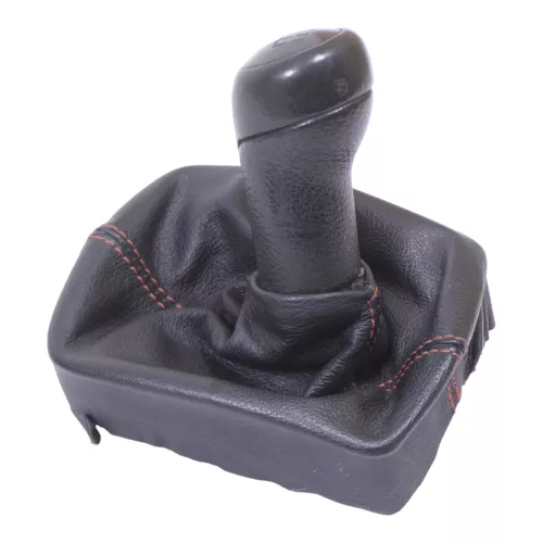 VW Polo 9N 9N3 Schaltknauf Schaltsack 6Q1711113D Leder schwarz rote Nähte ## (149966)