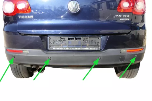 4x VW Tiguan Einparkhilfe PDC + Kabelbaum Parksensoren grau hinten (201221)